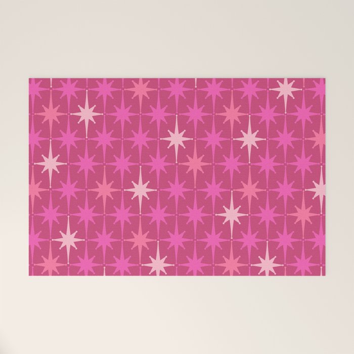 Hot Pink Stars Mid Century Modern Atomic Age Starburst Pattern Welcome Mat Gallery Image 1