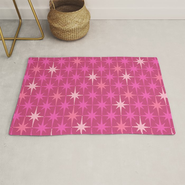 Hot Pink Stars Mid Century Modern Atomic Age Starburst Pattern Rug Gallery Image 1