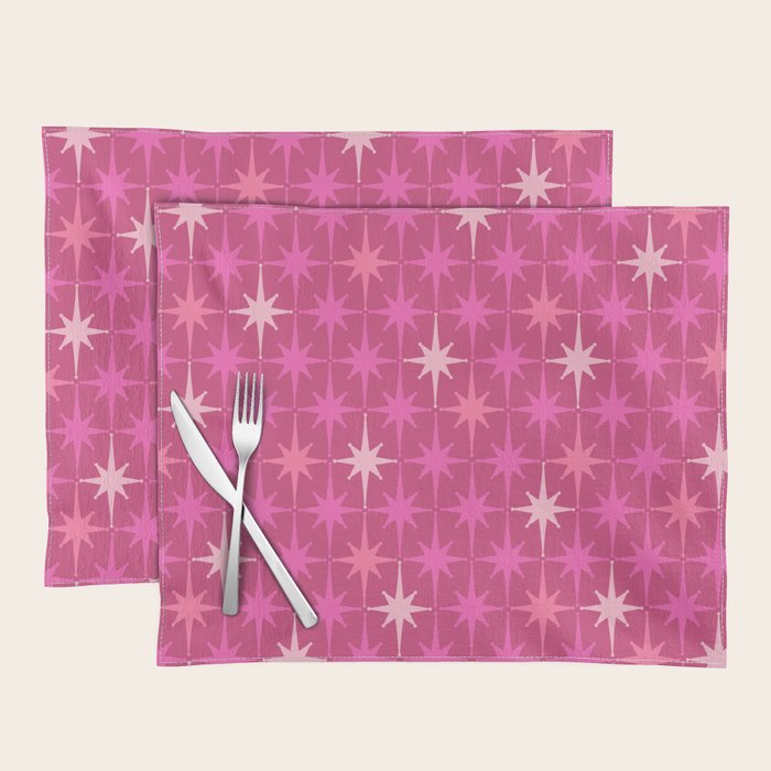 Hot Pink Stars Mid Century Modern Atomic Age Starburst Pattern Placemat Gallery Image 1