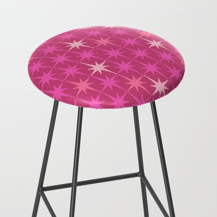 Hot Pink Stars Mid Century Modern Atomic Age Starburst Pattern Stool Gallery Image 2
