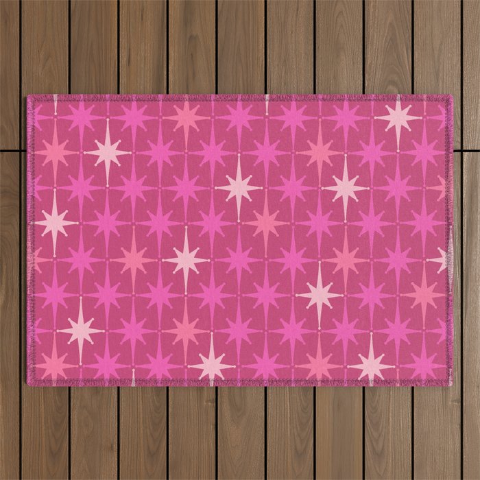 Hot Pink Stars Mid Century Modern Atomic Age Starburst Pattern Outdoor Rug Gallery Image 1