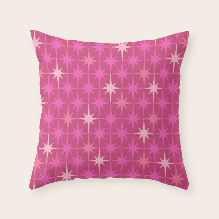 Hot Pink Stars Mid Century Modern Atomic Age Starburst Pattern Throw Pillow Gallery Image 6