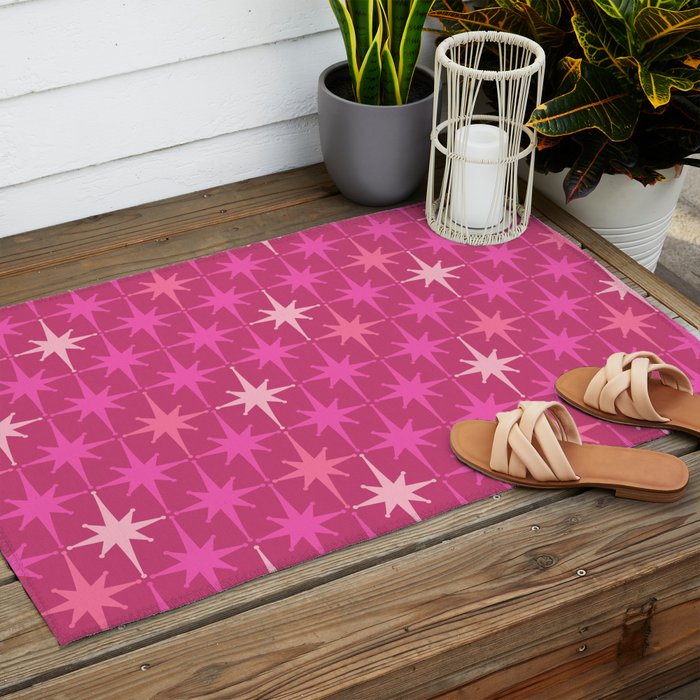 Hot Pink Stars Mid Century Modern Atomic Age Starburst Pattern Outdoor Rug Gallery Image 2