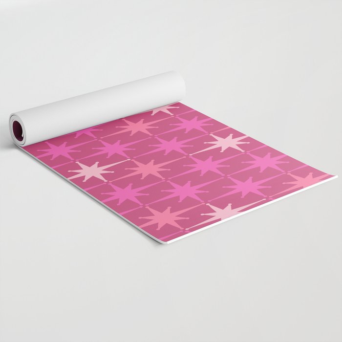 Hot Pink Stars Mid Century Modern Atomic Age Starburst Pattern Yoga Mat Gallery Image 2