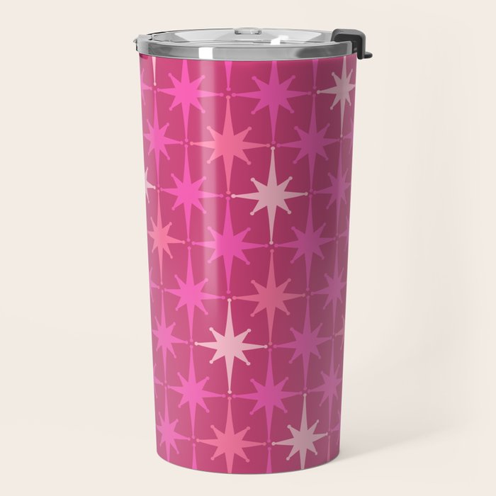 Hot Pink Stars Mid Century Modern Atomic Age Starburst Pattern Travel Mug Gallery Image 2