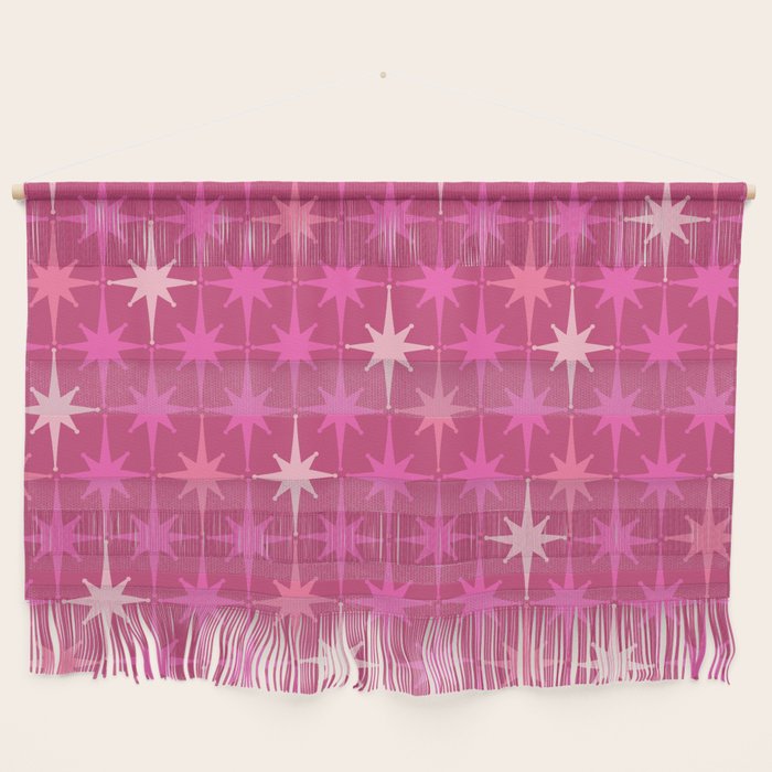 Hot Pink Stars Mid Century Modern Atomic Age Starburst Pattern Wall Hanging Gallery Image 1