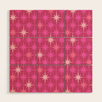 Hot Pink Stars Mid Century Modern Atomic Age Starburst Pattern Wood Wall Art Gallery Image 1
