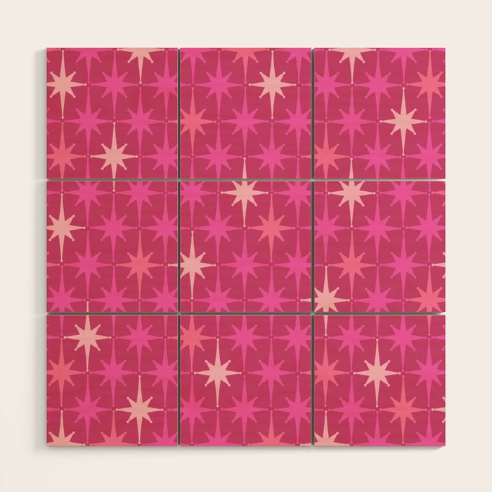 Hot Pink Stars Mid Century Modern Atomic Age Starburst Pattern Wood Wall Art Gallery Image 1