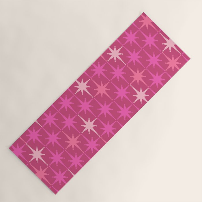 Hot Pink Stars Mid Century Modern Atomic Age Starburst Pattern Yoga Mat Gallery Image 1