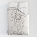 Minimalistic Line Art of Woman with Sunflower Duvet Cover Gallery Image 6