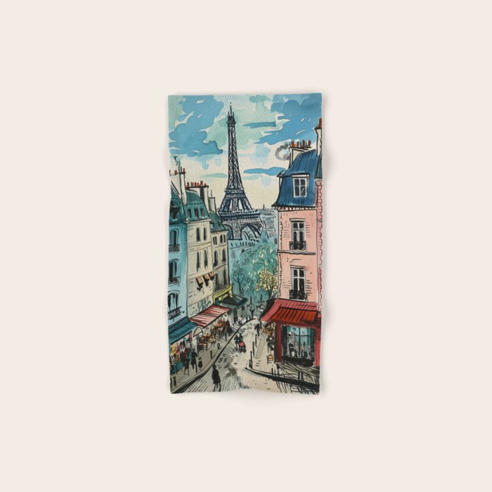 Paris Illustration Bath Towel Gallery Image 1