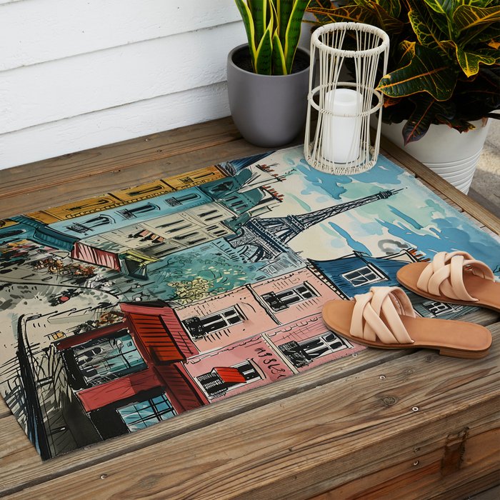 Paris Illustration Outdoor Rug Gallery Image 2
