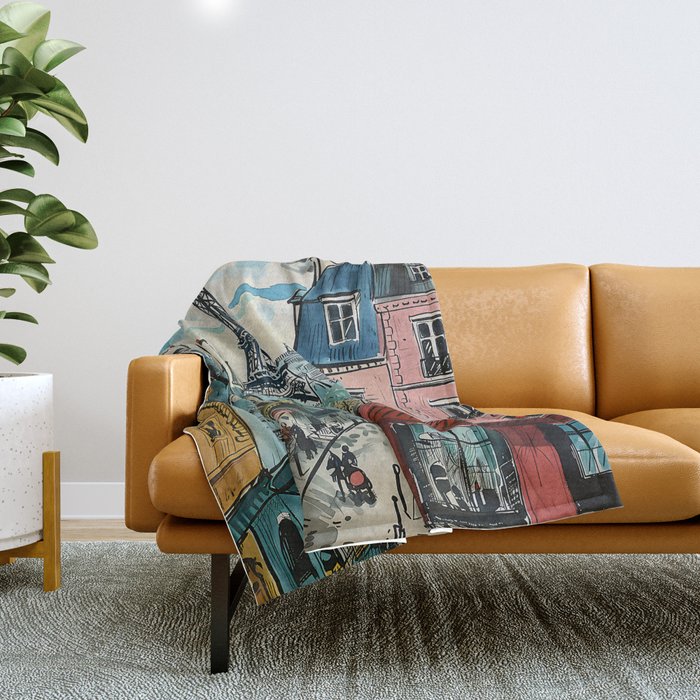 Paris Illustration Throw Blanket Gallery Image 1