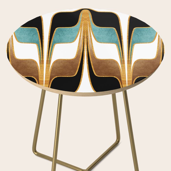 Mid Century Modern Liquid Watercolor Abstract / Faux Gold, Ocean Blue Teal, Brown, Black, White/ V1 Side Table Gallery Image 2