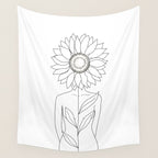 Minimalistic Line Art of Woman with Sunflower Wall Tapestry Gallery Image 4
