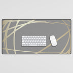 Gold and Gray Circles and Swirls Striped Abstract Pattern Desk Mat Gallery Image 1