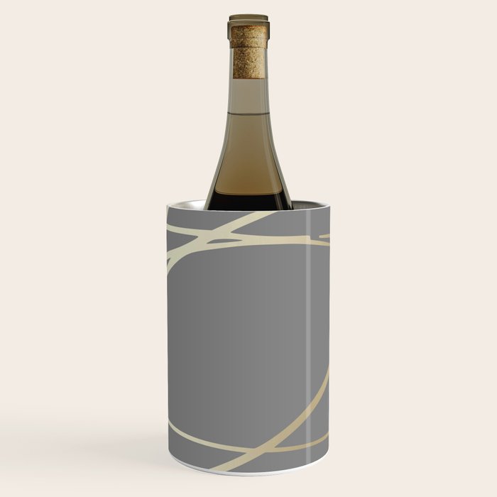 Gold and Gray Circles and Swirls Striped Abstract Pattern Wine Chiller Gallery Image 1