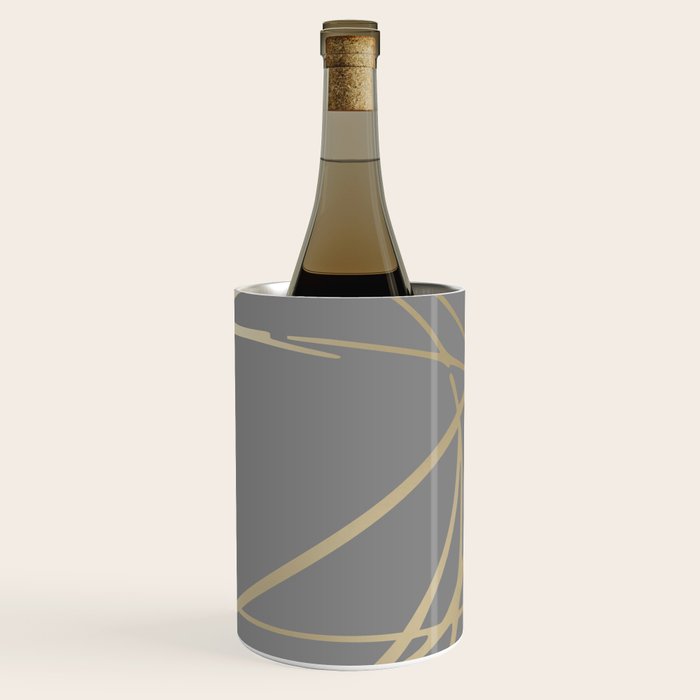 Gold and Gray Circles and Swirls Striped Abstract Pattern Wine Chiller Gallery Image 3
