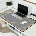 Gold and Gray Circles and Swirls Striped Abstract Pattern Desk Mat Gallery Image 2