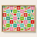 Retro Ditsy Holiday Icons Check pattern - candy Serving Tray Gallery Image 1