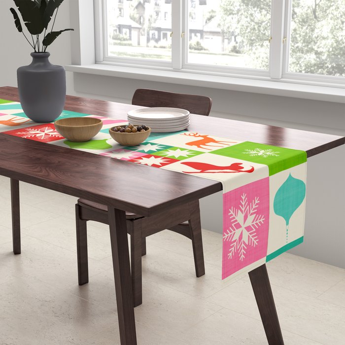 Retro Ditsy Holiday Icons Check pattern - candy Table Runner Gallery Image 2