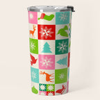 Retro Ditsy Holiday Icons Check pattern - candy Travel Mug Gallery Image 2
