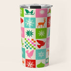 Retro Ditsy Holiday Icons Check pattern - candy Travel Mug Gallery Image 1