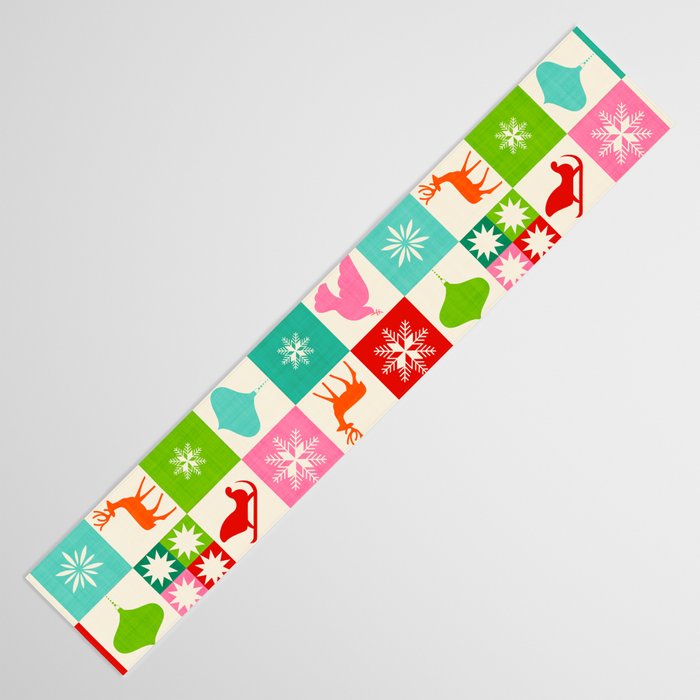 Retro Ditsy Holiday Icons Check pattern - candy Table Runner Gallery Image 3