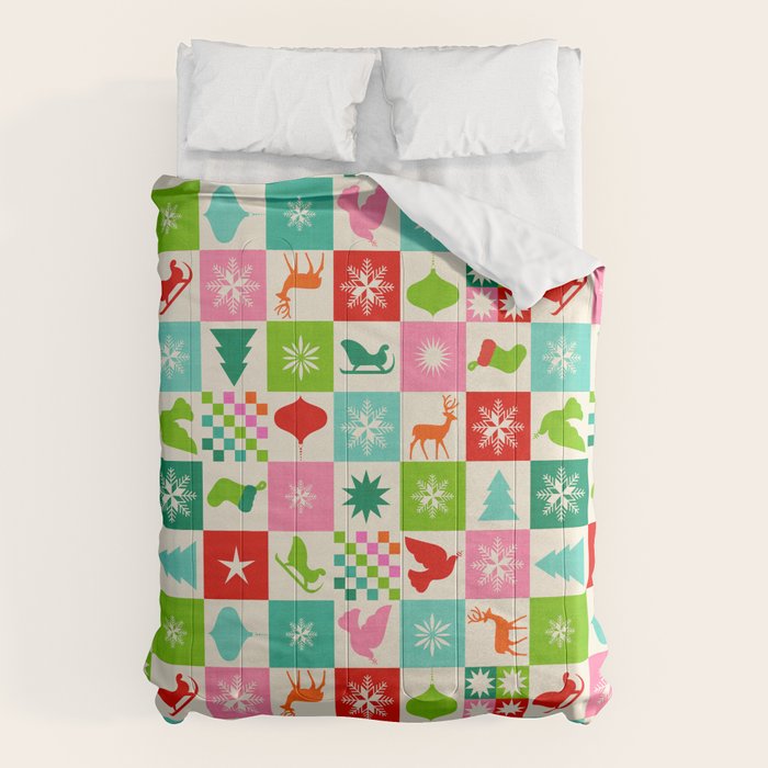 Retro Ditsy Holiday Icons Check pattern - candy Comforter Gallery Image 6