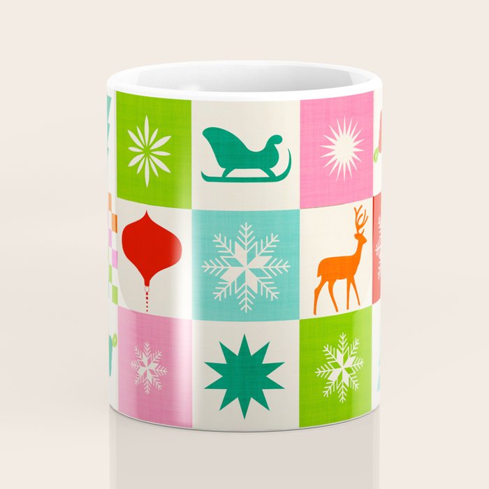 Retro Ditsy Holiday Icons Check pattern - candy Coffee Mug Gallery Image 4