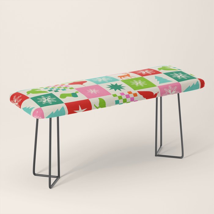 Retro Ditsy Holiday Icons Check pattern - candy Bench Gallery Image 1