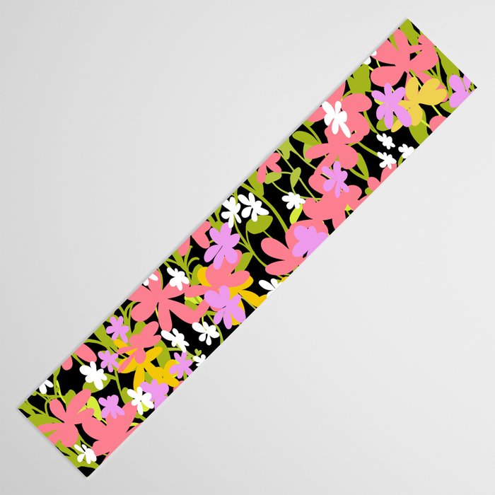 Summer flower meadow on black Table Runner Gallery Image 3