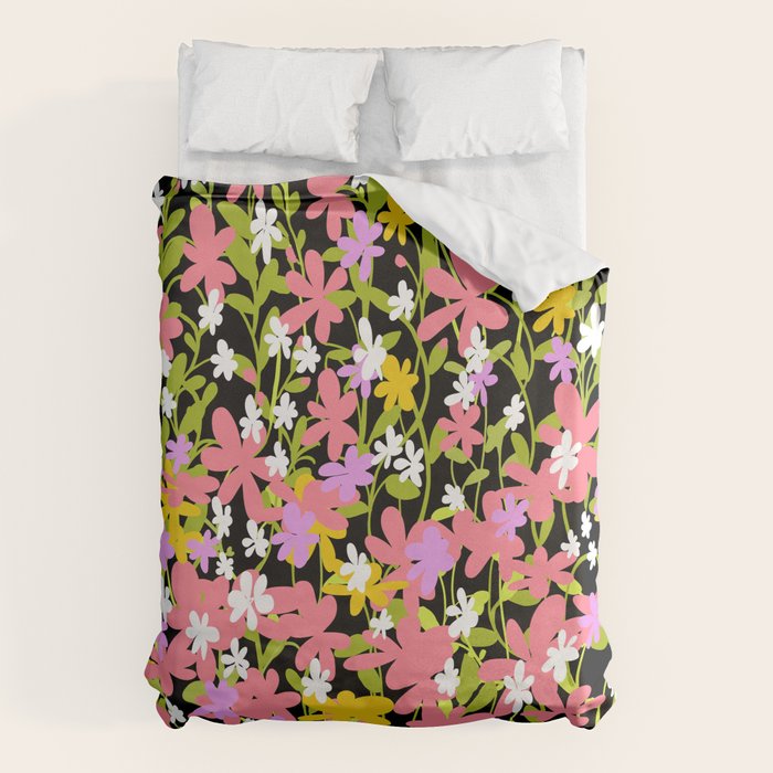 Summer flower meadow on black Duvet Cover Gallery Image 6