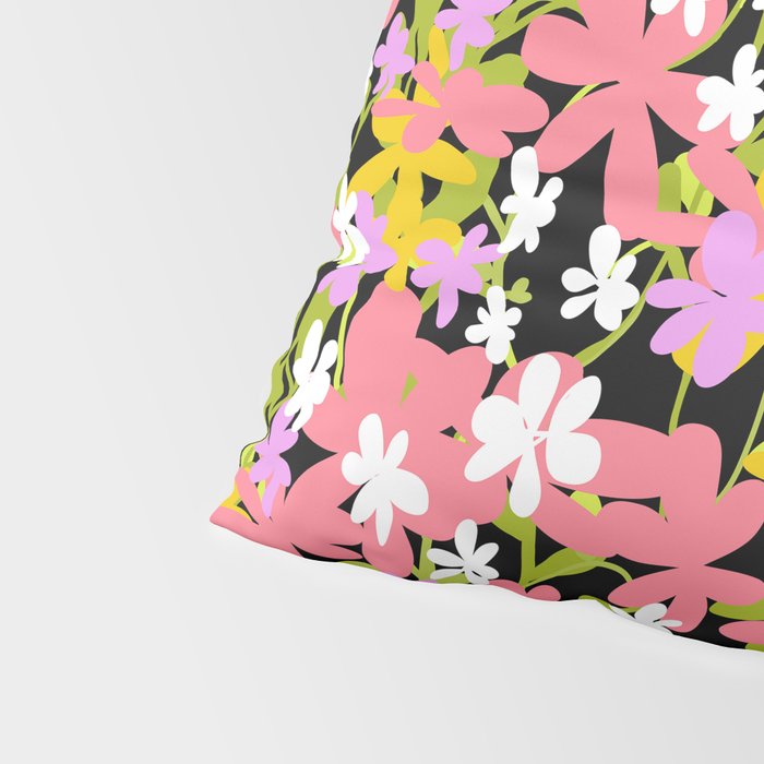 Summer flower meadow on black Pillow Sham Gallery Image 4