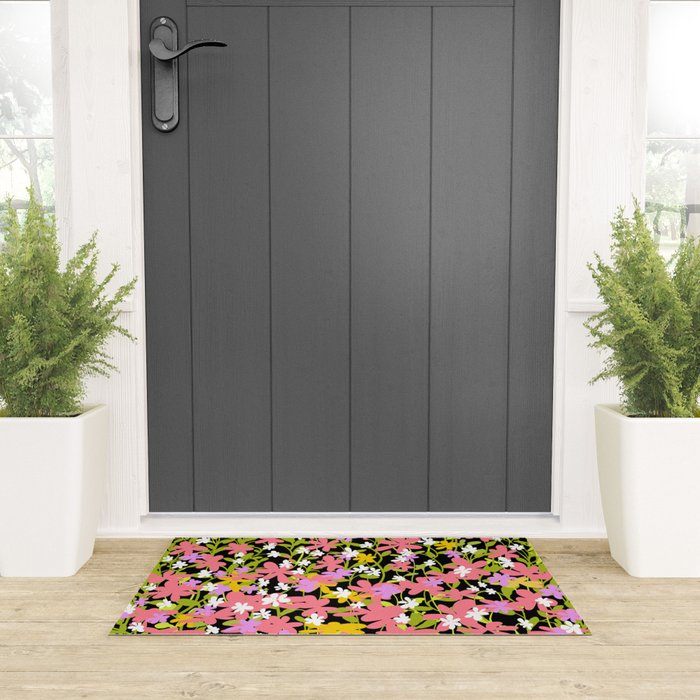 Summer flower meadow on black Welcome Mat Gallery Image 3