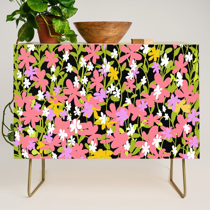 Summer flower meadow on black Credenza Gallery Image 1