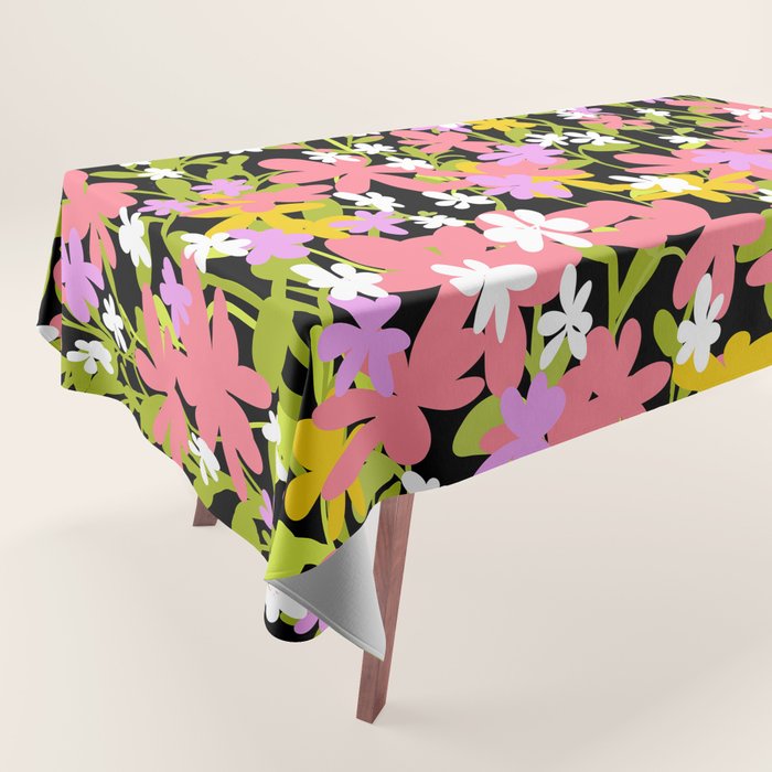 Summer flower meadow on black Tablecloth Gallery Image 1