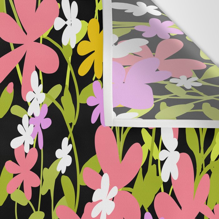 Summer flower meadow on black Wall Tapestry Gallery Image 3
