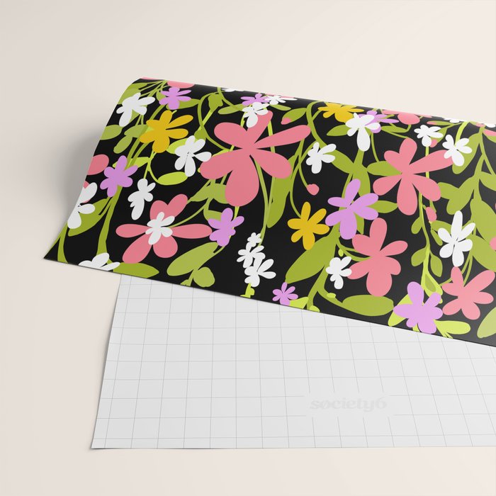 Summer flower meadow on black Wrapping Paper Gallery Image 2