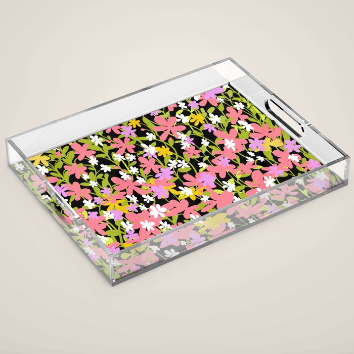 Summer flower meadow on black Acrylic Tray Gallery Image 1