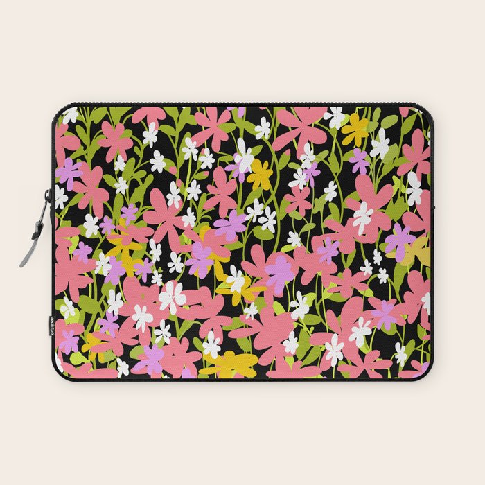 Summer flower meadow on black Laptop Sleeve Gallery Image 1