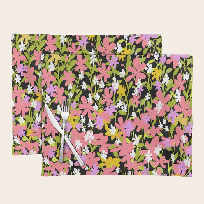 Summer flower meadow on black Placemat Gallery Image 1
