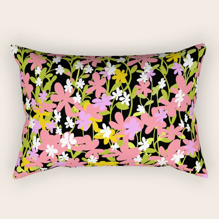 Summer flower meadow on black Rectangular Pillow Gallery Image 2