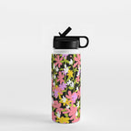 Summer flower meadow on black Water Bottle Gallery Image 1