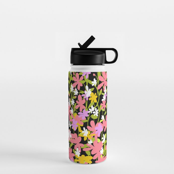 Summer flower meadow on black Water Bottle Gallery Image 1