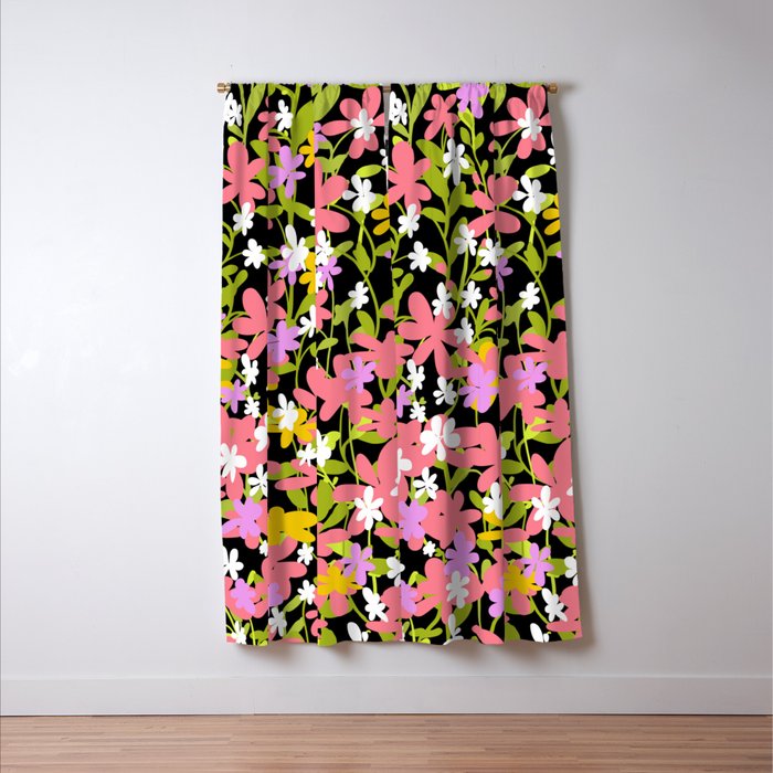 Summer flower meadow on black Window Curtain Gallery Image 3