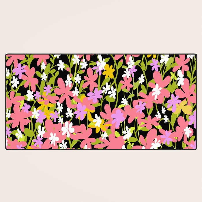 Summer flower meadow on black Desk Mat Gallery Image 3