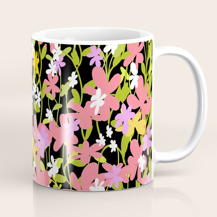 Summer flower meadow on black Coffee Mug Gallery Image 1