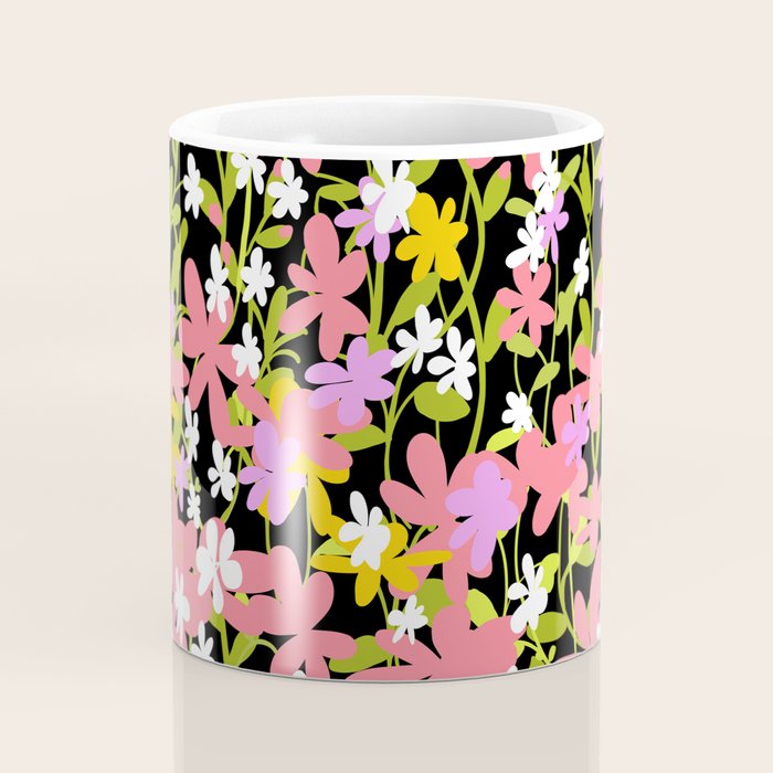 Summer flower meadow on black Coffee Mug Gallery Image 4
