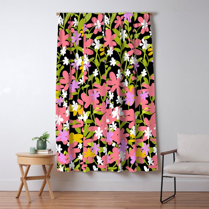 Summer flower meadow on black Window Curtain Gallery Image 5